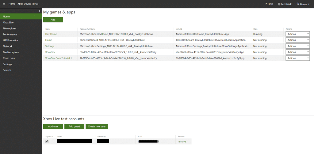 Xbox One X Device Portal Development - Remote Dashboard
