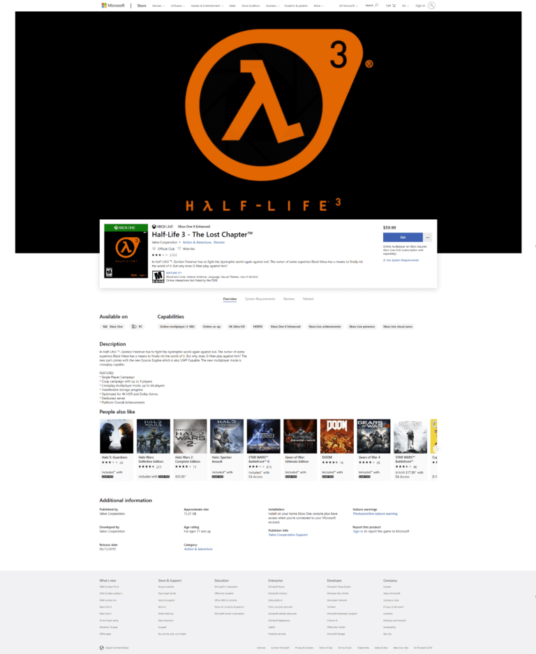 Half Life 3 on Microsoft Store
