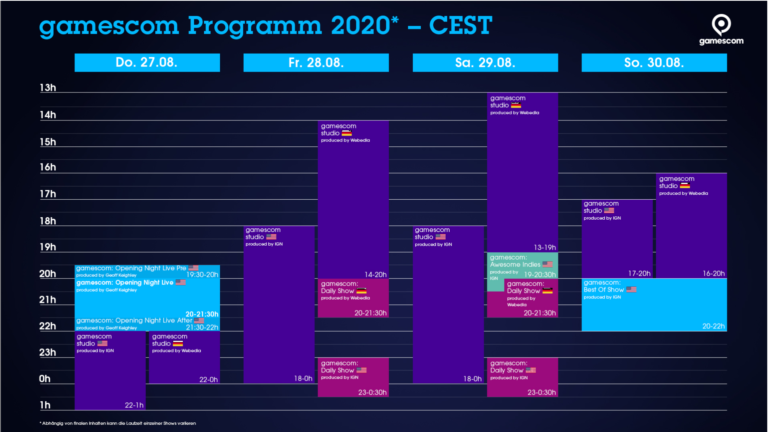 Timetable Gamescom 2020