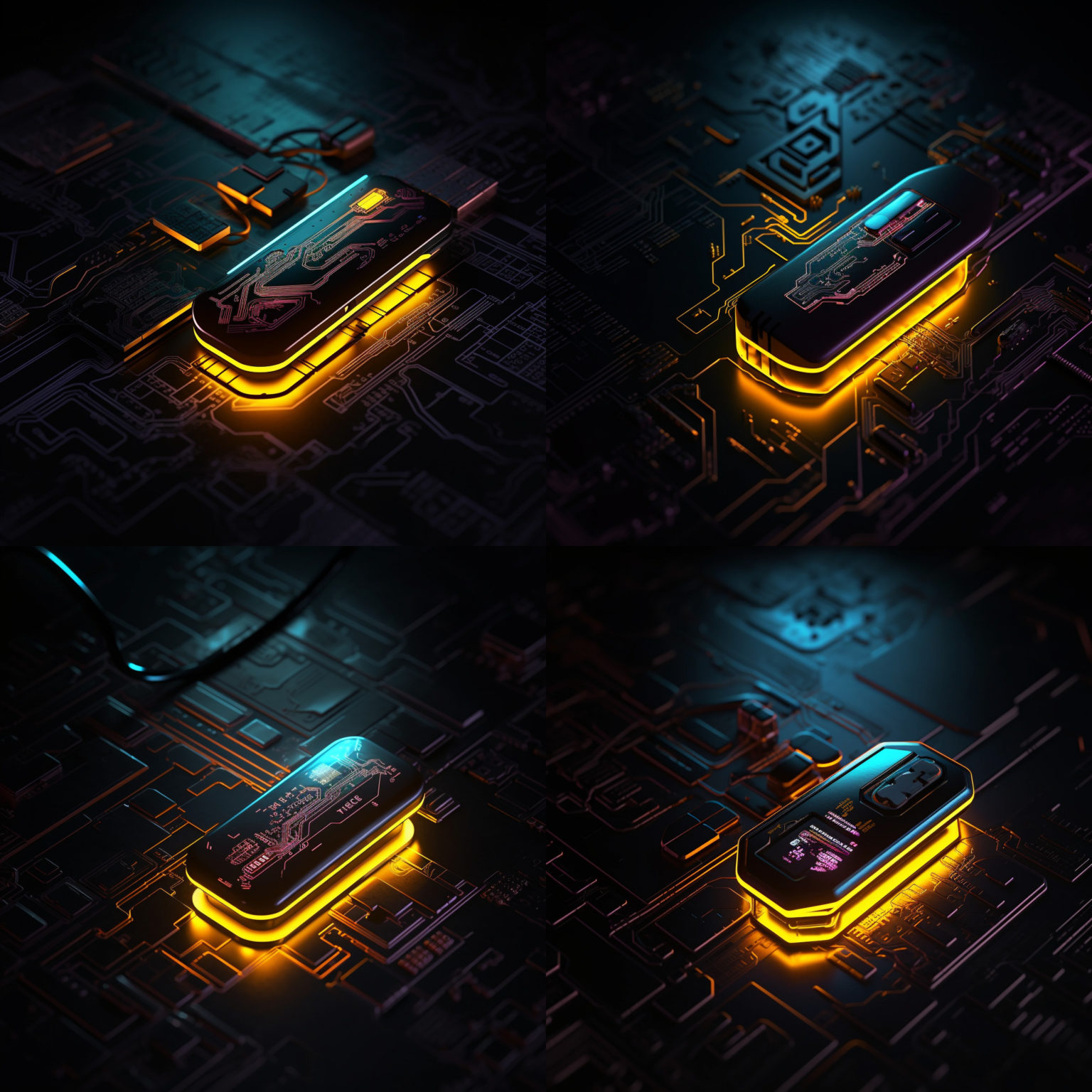 MidJourney - game icon, usb-c stick, cyberpunk style, black background, 64x64 --stylize 750 --v 5