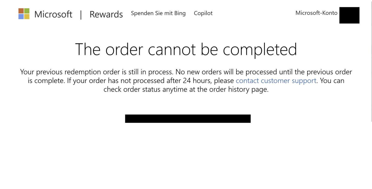 Microsoft Rewards Einlösung gestoppt für die Prüfung