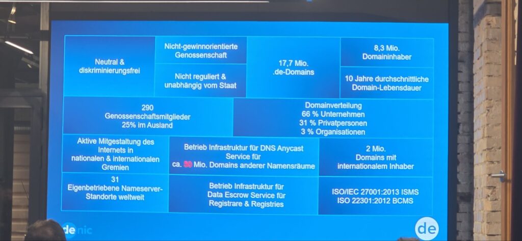 DENIC eG präsentiert einige Informationen über die eigenen Systeme