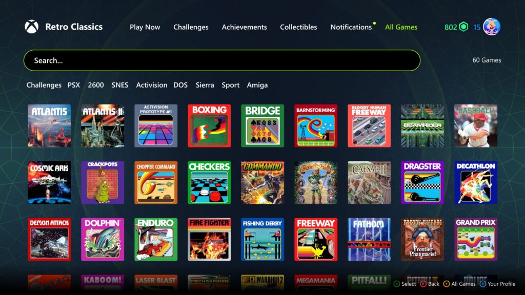 Classic Games in der Übersicht - Quelle: Xbox