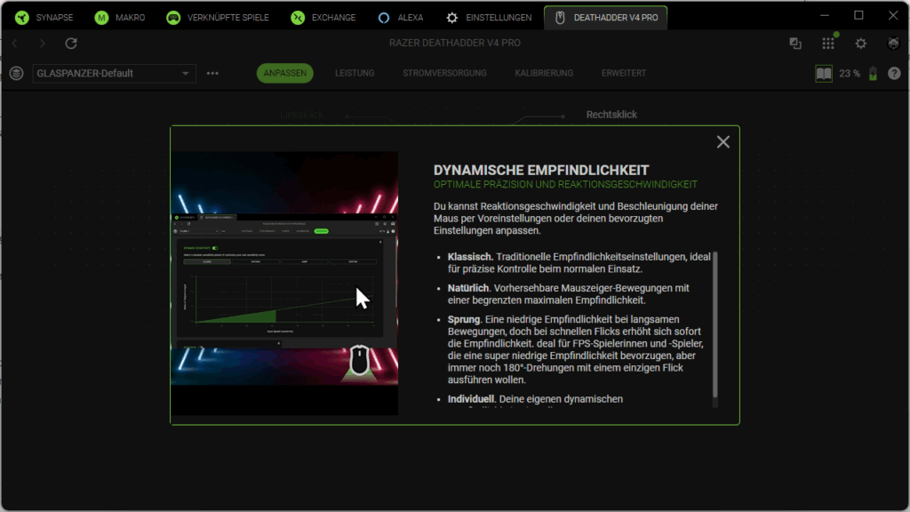 Razer Synapse öffnet sich mit einem Aussagekräftigen Tutorial.