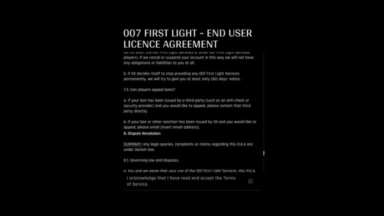 007 First Light: EULA enthält offenbar Platzhalter für Kontaktadresse bei Ban-Einsprüchen