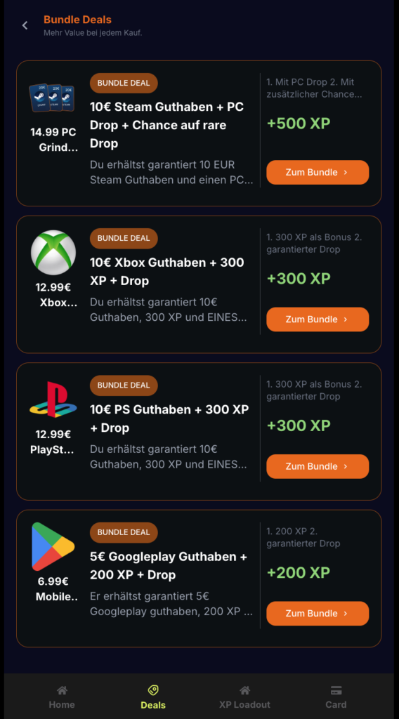 XP Card mit Xbox Guthaben - Screenshot: Mobile App