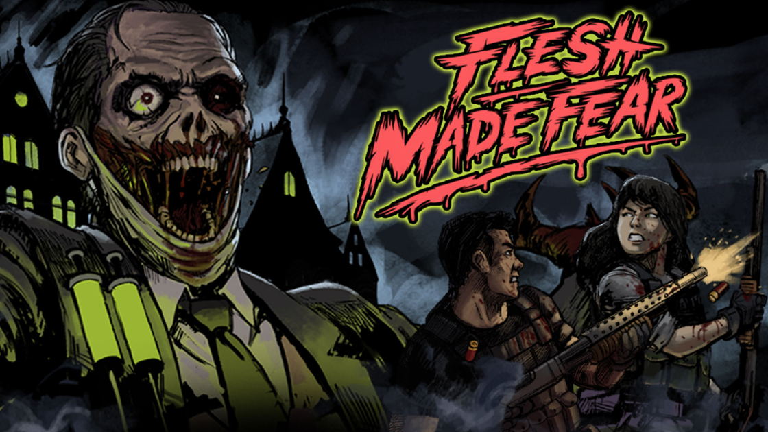 Keyart von Flesh Made Fear mit Logo und Horrormotiven