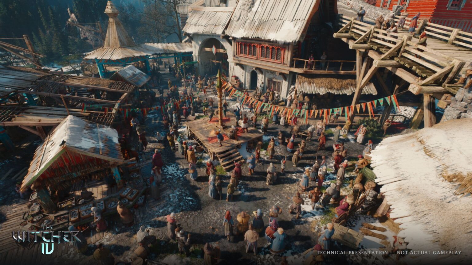 The Witcher 4 zeigt eine technische Präsentation mit verschneitem Marktplatz - Bild: CD PROJEKT RED