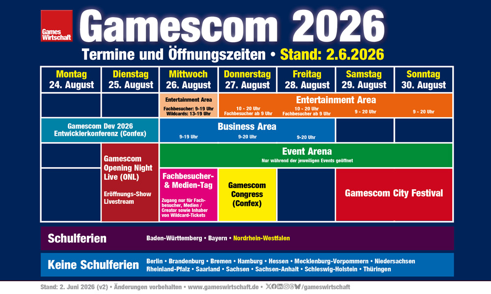 gamescom 2026: Termine, Öffnungszeiten und Ablauf der Kölner Messe stehen fest - Bild: gamescom.global