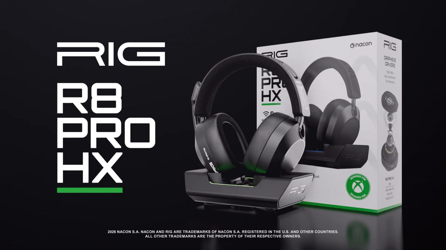 Das RIG R8 Spectre Pro HX bietet Graphen Treiber, Dolby Atmos und über 60 Stunden Akkulaufzeit - Bild: Nacon RIG