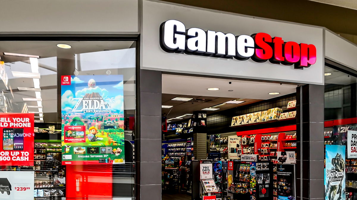 GameStop Logo und Filialgeschäft