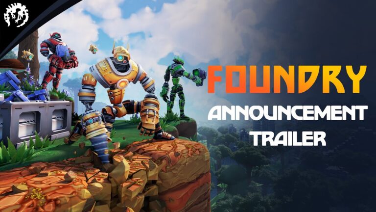 Foundry-Trailerbild mit Robotern und Spieltitel