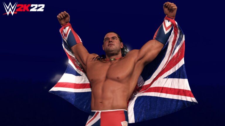 WWE 2K22 mit Wrestler vor britischer Flagge - Bild: 2K