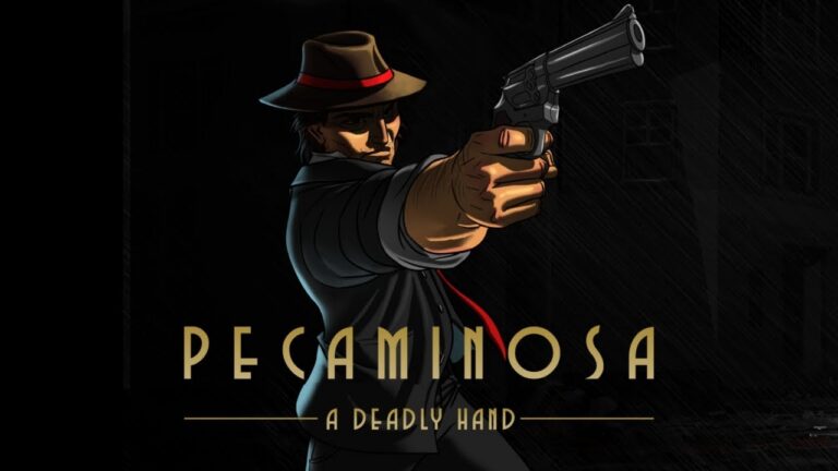 Pecaminosa A Deadly Hand Key-Art mit Privatdetektiv und Revolver