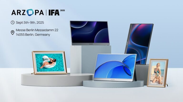 Arzopa Messestand zur IFA 2025 mit tragbaren Monitoren und digitalen Bilderrahmen