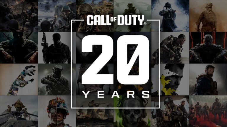 Call of Duty Logo und Figuren aus mehreren Serienteilen zum 20. Jubiläum