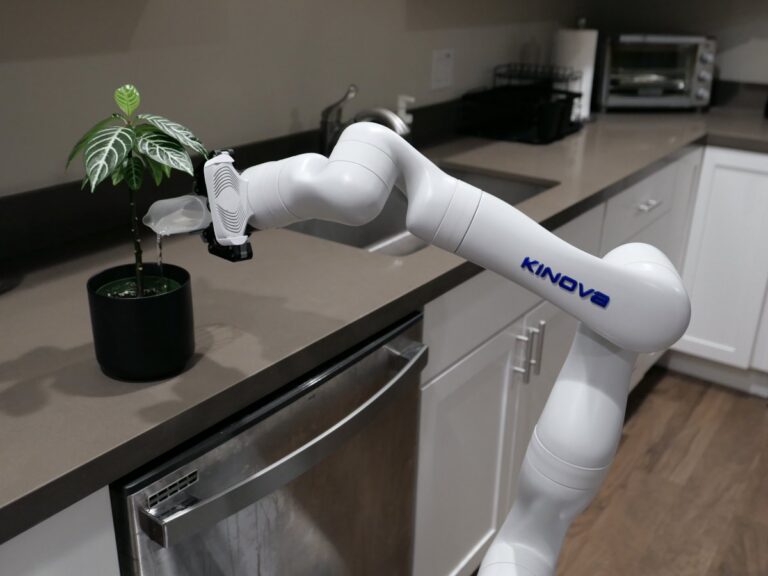 TidyBot++ mit Kinova-Arm beim Bewässern einer Pflanze - Bild: TidyBot++-Projektteam