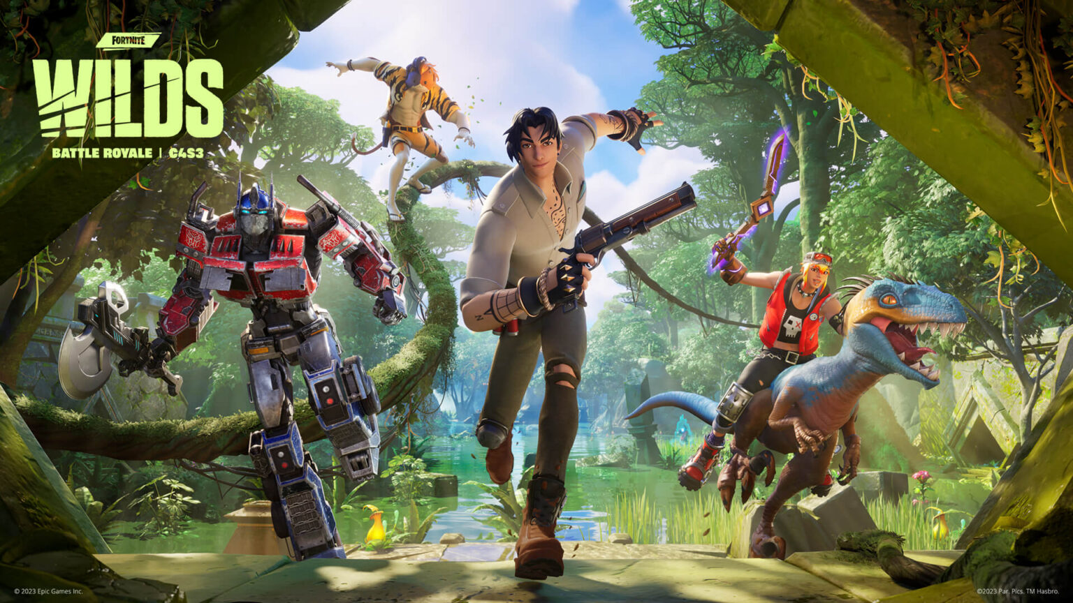 Fortnite Kapitel 4 Saison 3 WILDNIS mit Dschungel, Optimus Prime und Velociraptor