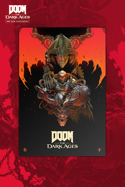 Lithografie der DOOM: The Dark Ages Jubiläumskollektion mit Artwork von Luke Preece und Billelis