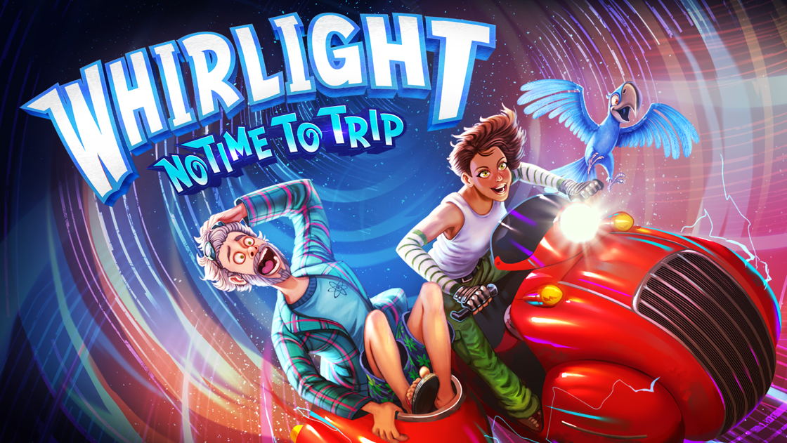 Schlüsselbild zum Point-and-Click-Adventure Whirlight: No Time To Trip mit handgezeichneten Charakteren und Sci-Fi-Elementen
