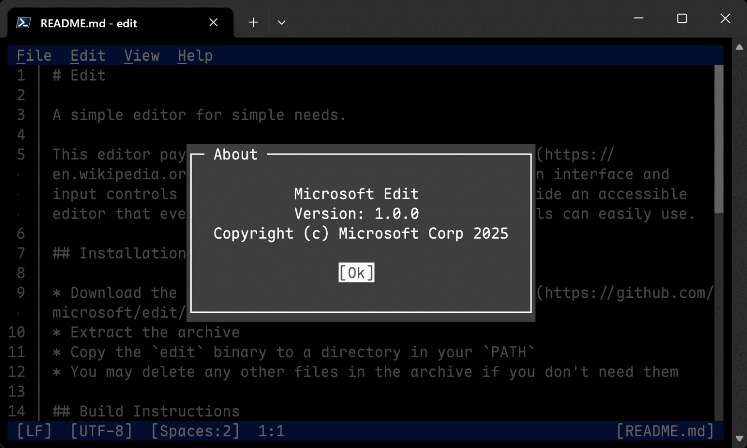 Microsoft Edit: Open-Source-Editor in Rust für die Kommandozeile - Bild: github.com