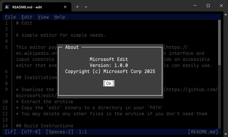 Microsoft Edit: Open-Source-Editor in Rust für die Kommandozeile - Bild: github.com