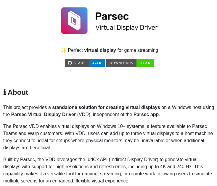 Parsec Virtual Display Driver