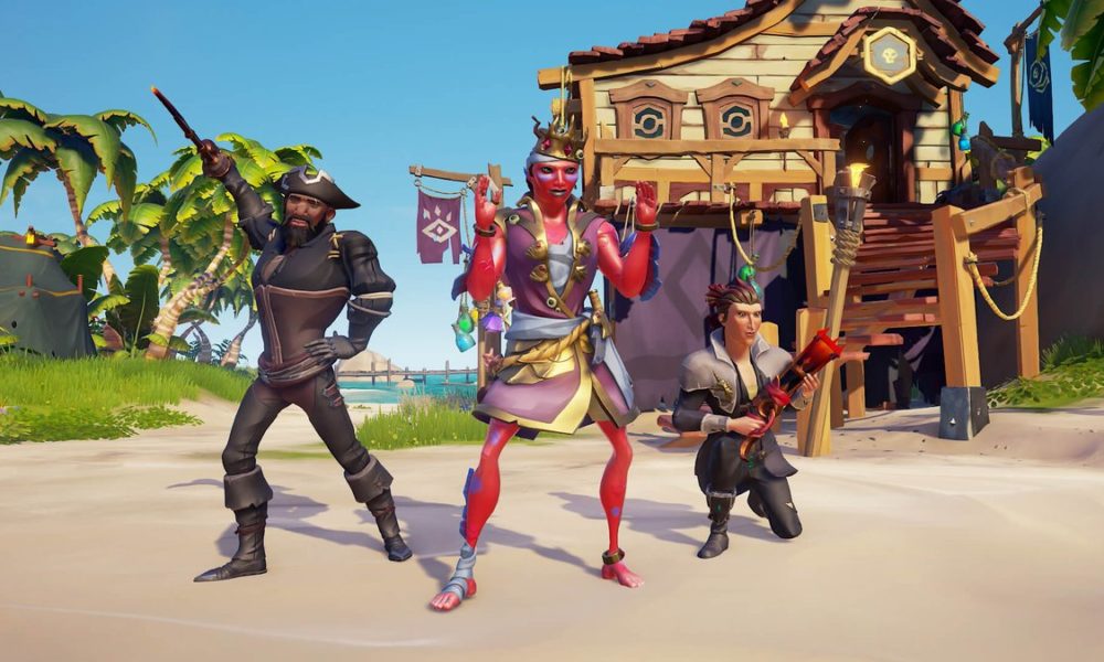 Sea of Thieves mit drei Piraten am Strand