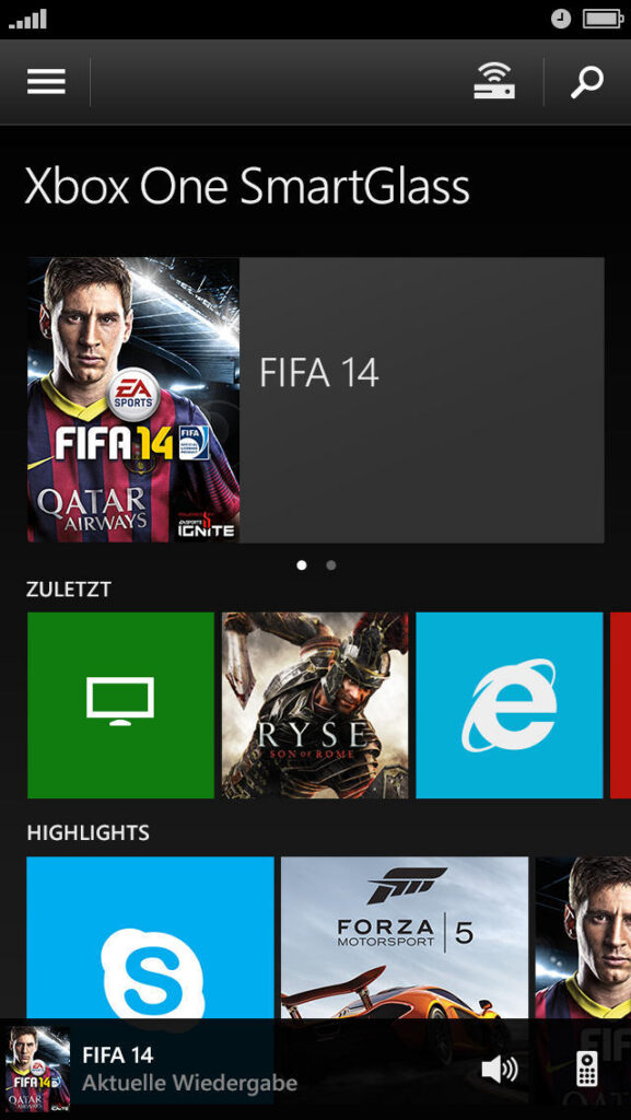 Screenshot der Xbox One SmartGlass-App, Quelle: PlayStore.