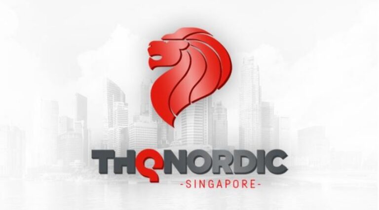 THQ Nordic Singapore Logo vor stilisierter Stadtkulisse