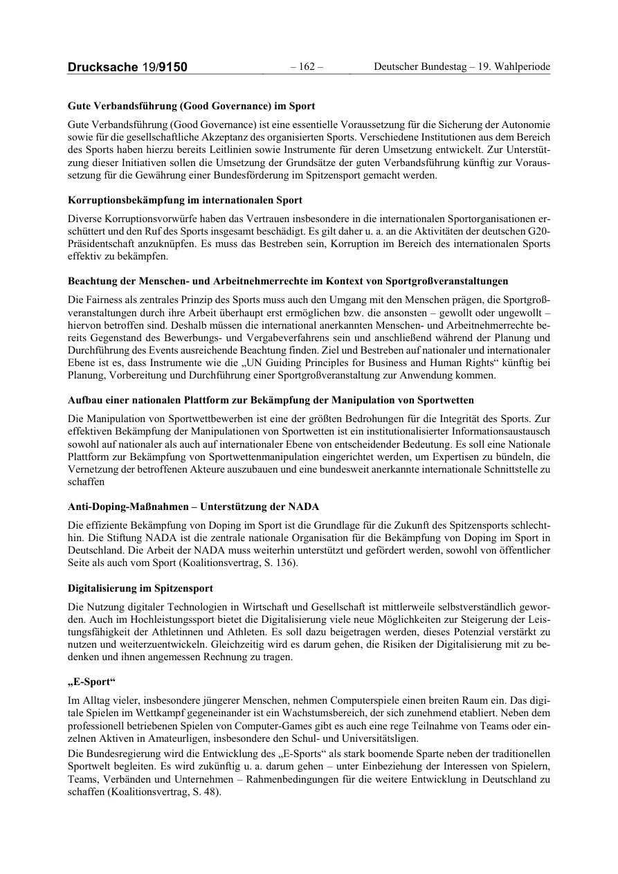 Seite des 14. Sportberichts der Bundesregierung mit dem Abschnitt E-Sport