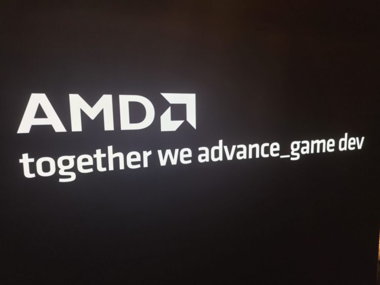 AMD-Ausstellungsfläche mit dem Schriftzug together we advance game dev