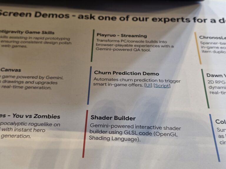 Bildschirm mit einer Liste von Spiele-Demos auf Basis von Gemini