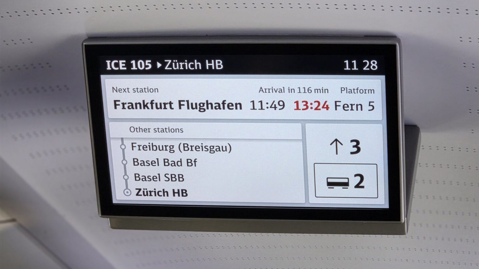ICE 105: Anzeige der Fahrt nach Zürich HB