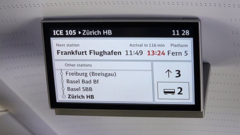 ICE 105: Anzeige der Fahrt nach Zürich HB