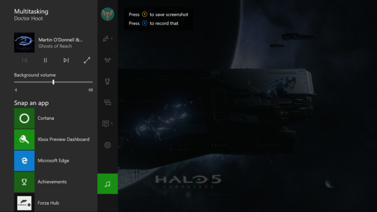 Xbox-One-Dashboard mit Hintergrundmusik