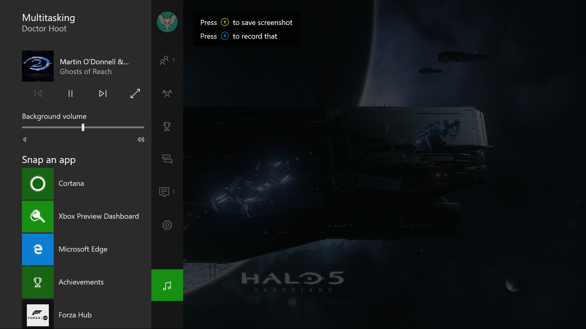 Xbox-One-Dashboard mit Hintergrundmusik
