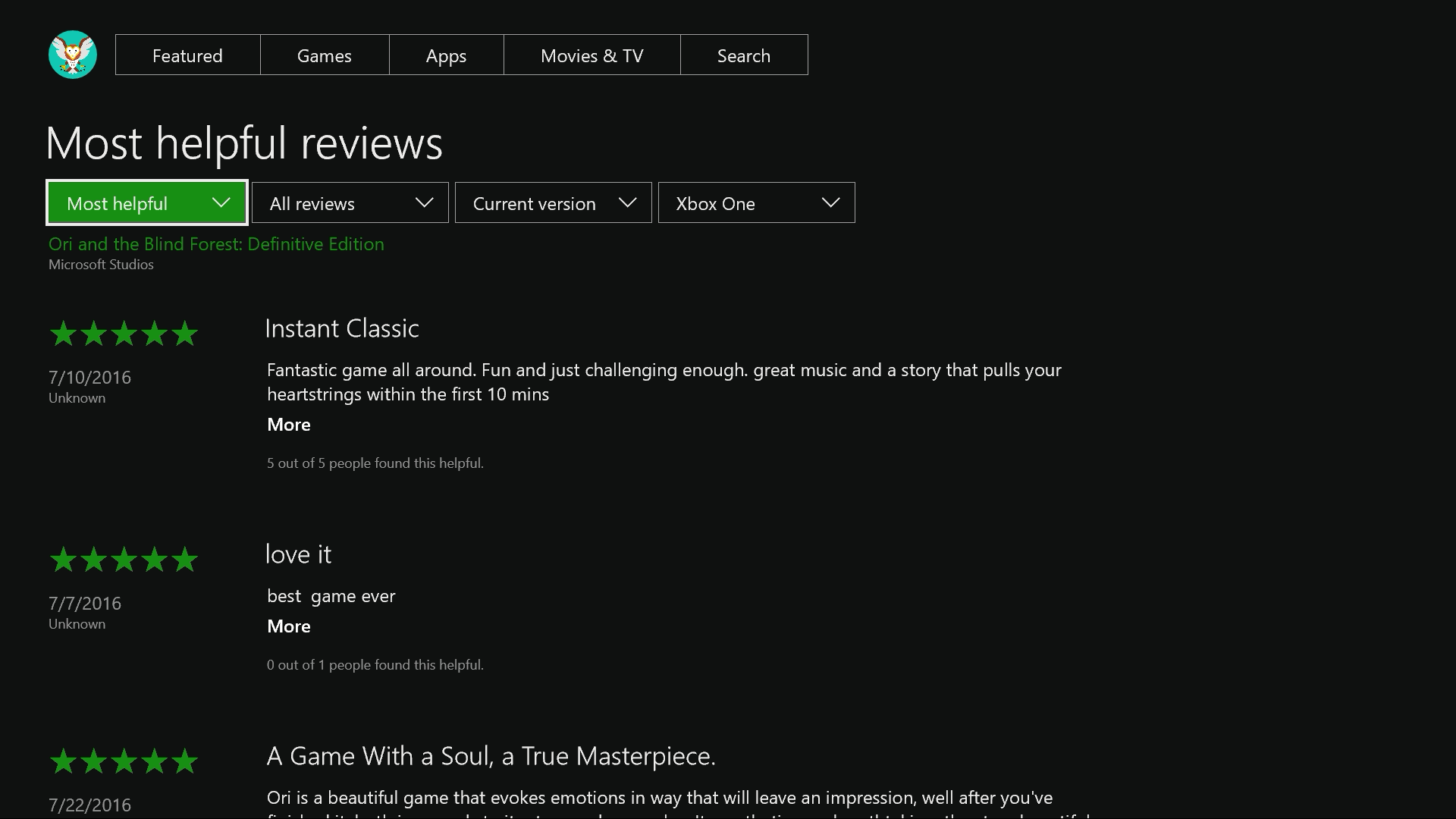 Bewertungen im Xbox Store