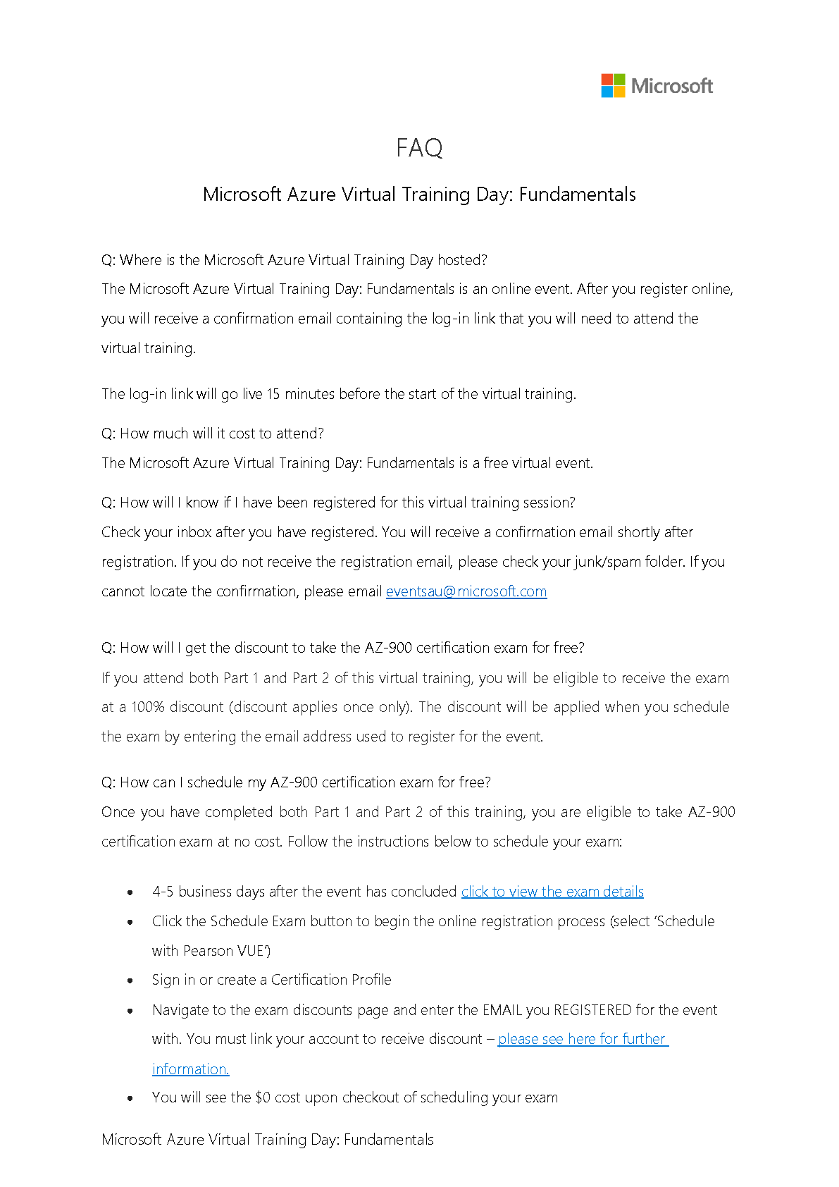 Microsoft Azure Virtual Training Day: Fundamentals mit Informationen zur kostenlosen AZ-900-Prüfung
