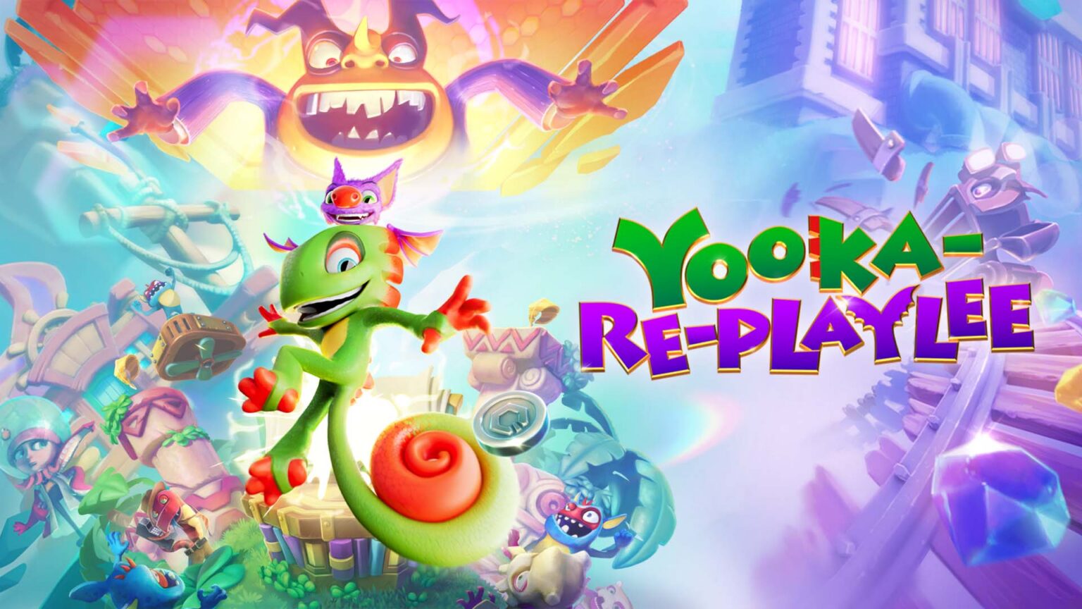 Yooka und Laylee vor einer Landschaft aus Yooka-Replaylee