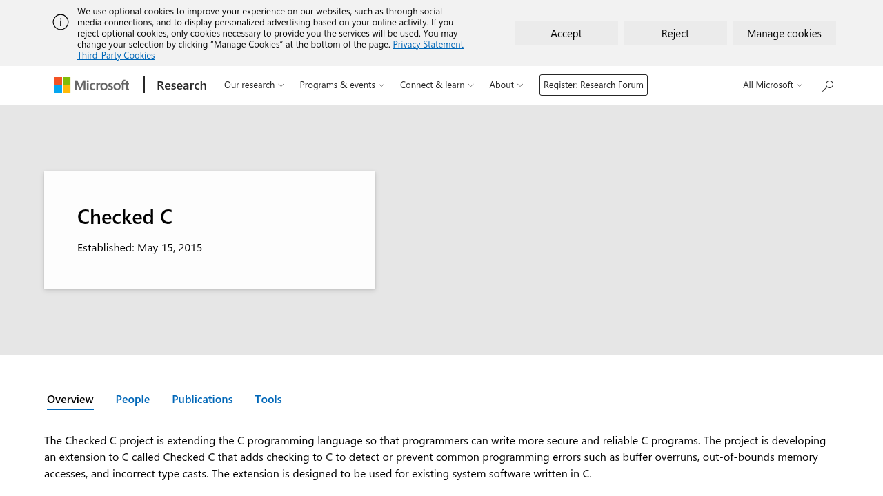 Microsoft Research Projektseite zu Checked C - Bild: Microsoft Research