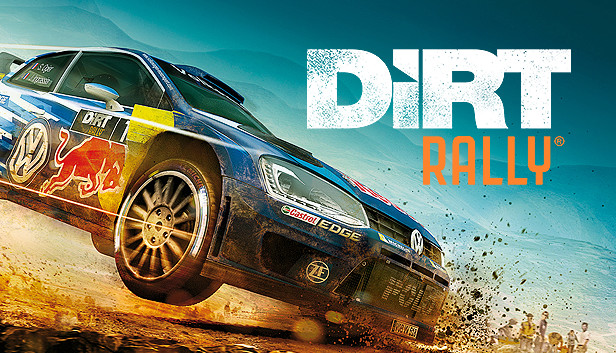 DiRT-Rally-Key-Art mit einem Rallyeauto auf einer Schotterstrecke.