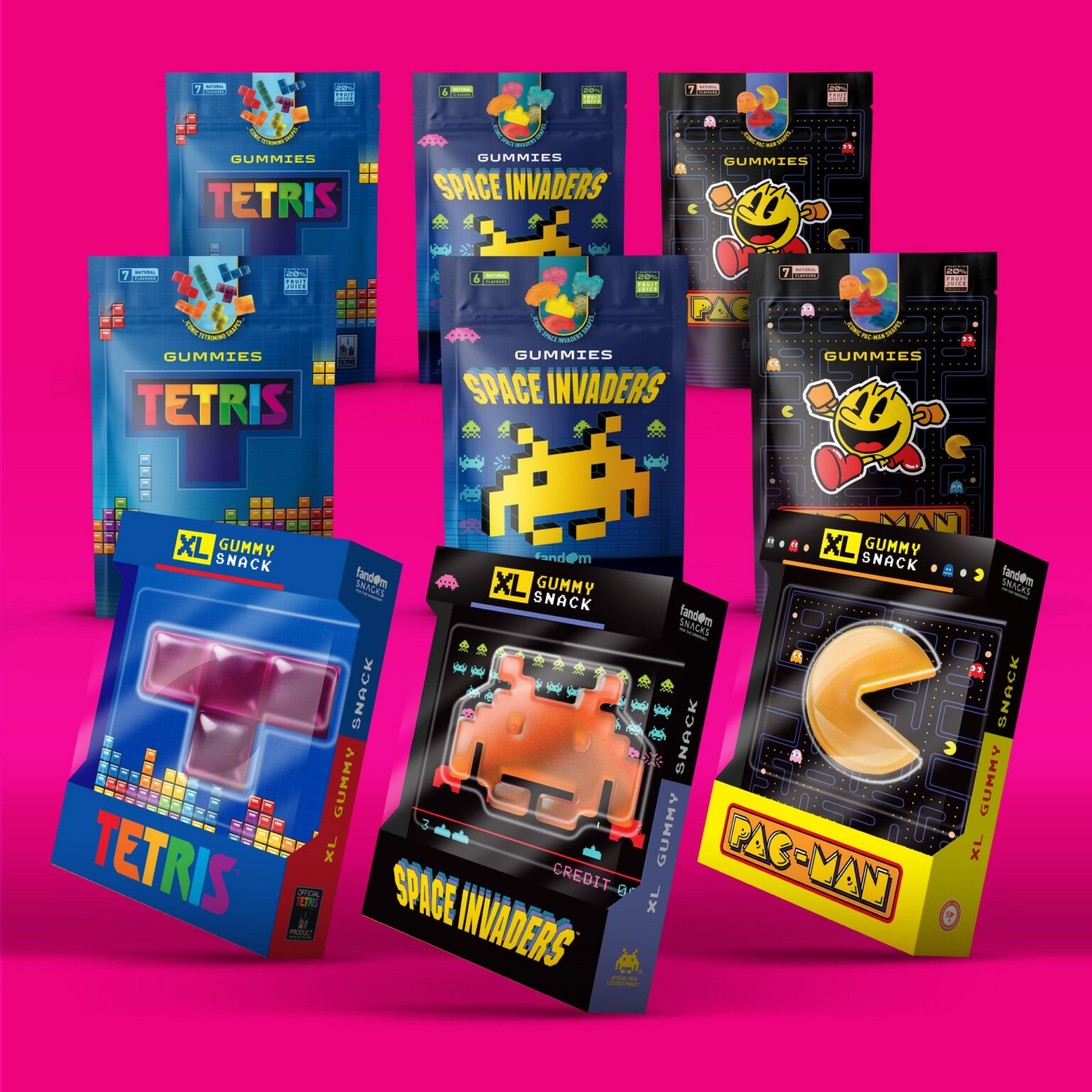 Fandom Snacks mit lizenzierten Tetris-, Space-Invaders- und PAC-MAN-Fruchtgummis