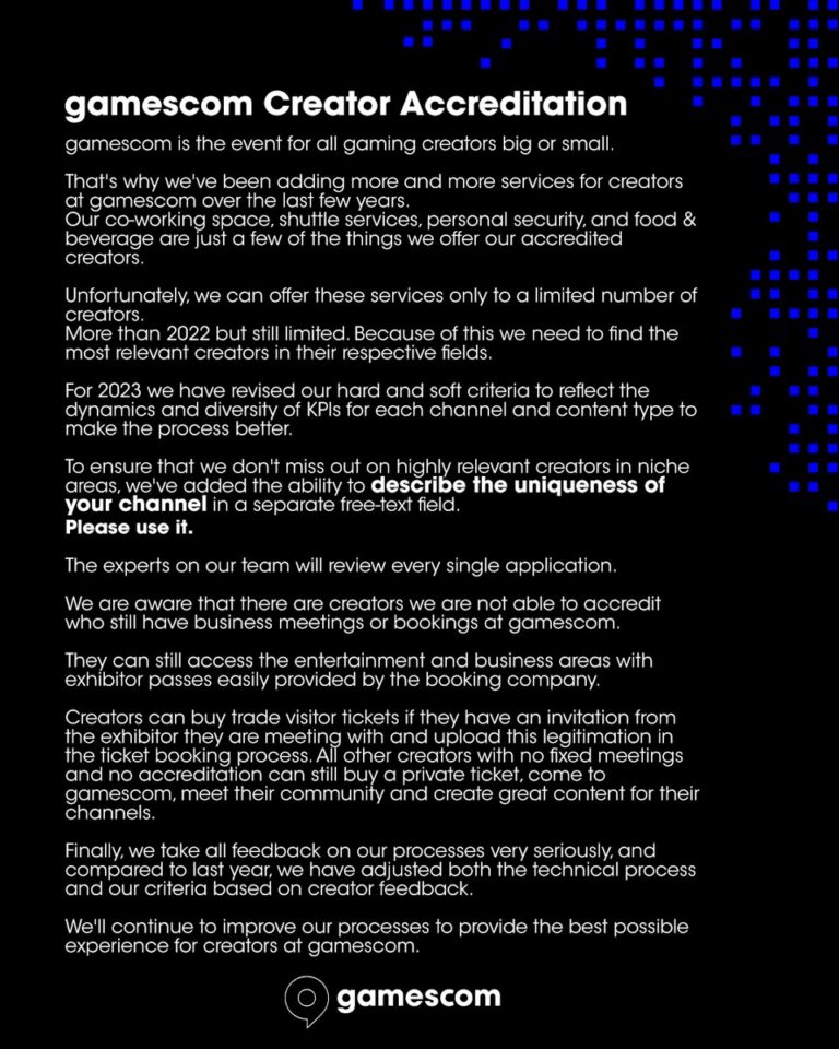 Hinweise zur Creator-Akkreditierung für die gamescom 2023 - Bild: gamescom auf X