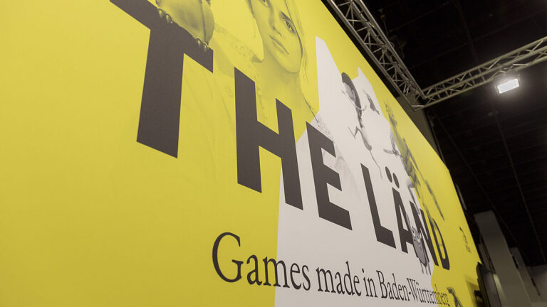 gamescom-Stand von THE LÄND mit Games-Studios und DIVE+ - Bild: MFG Baden-Württemberg / Tobias Vollmer Fotografie