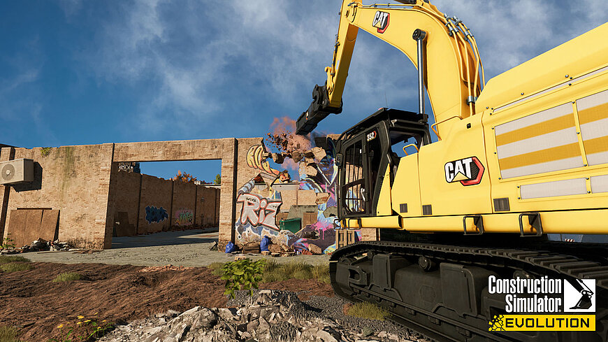 Screenshot aus Bau-Simulator: Evolution showing a demolition scene with construction machinery