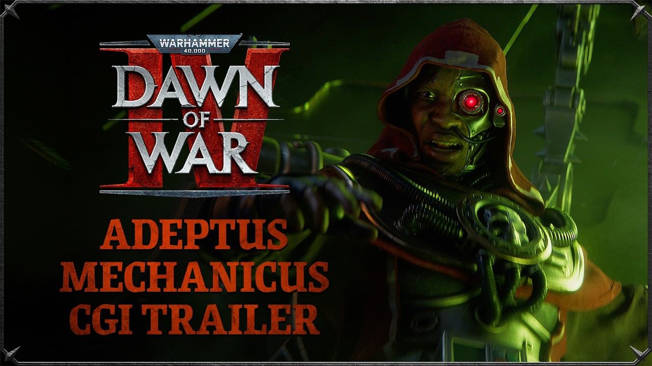 CGI-Szene aus Dawn of War IV mit einem Tech-Priester der Adeptus Mechanicus in einer antiken Ruine