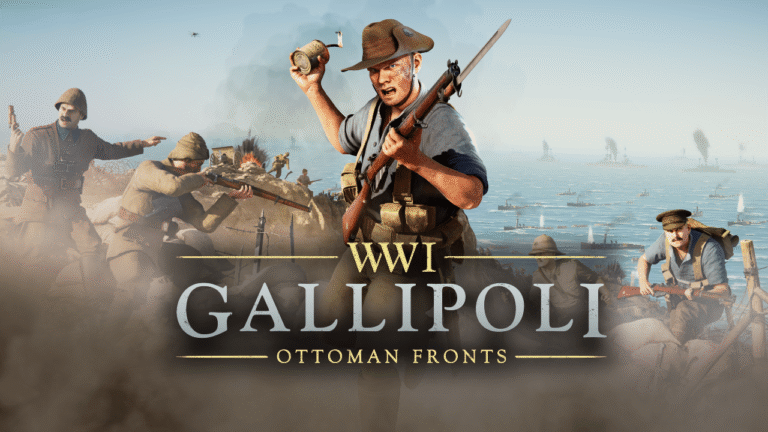 Key Art des WW1-FPS Gallipoli mit Soldaten vor der Kulisse der Gallipoli-Halbinsel