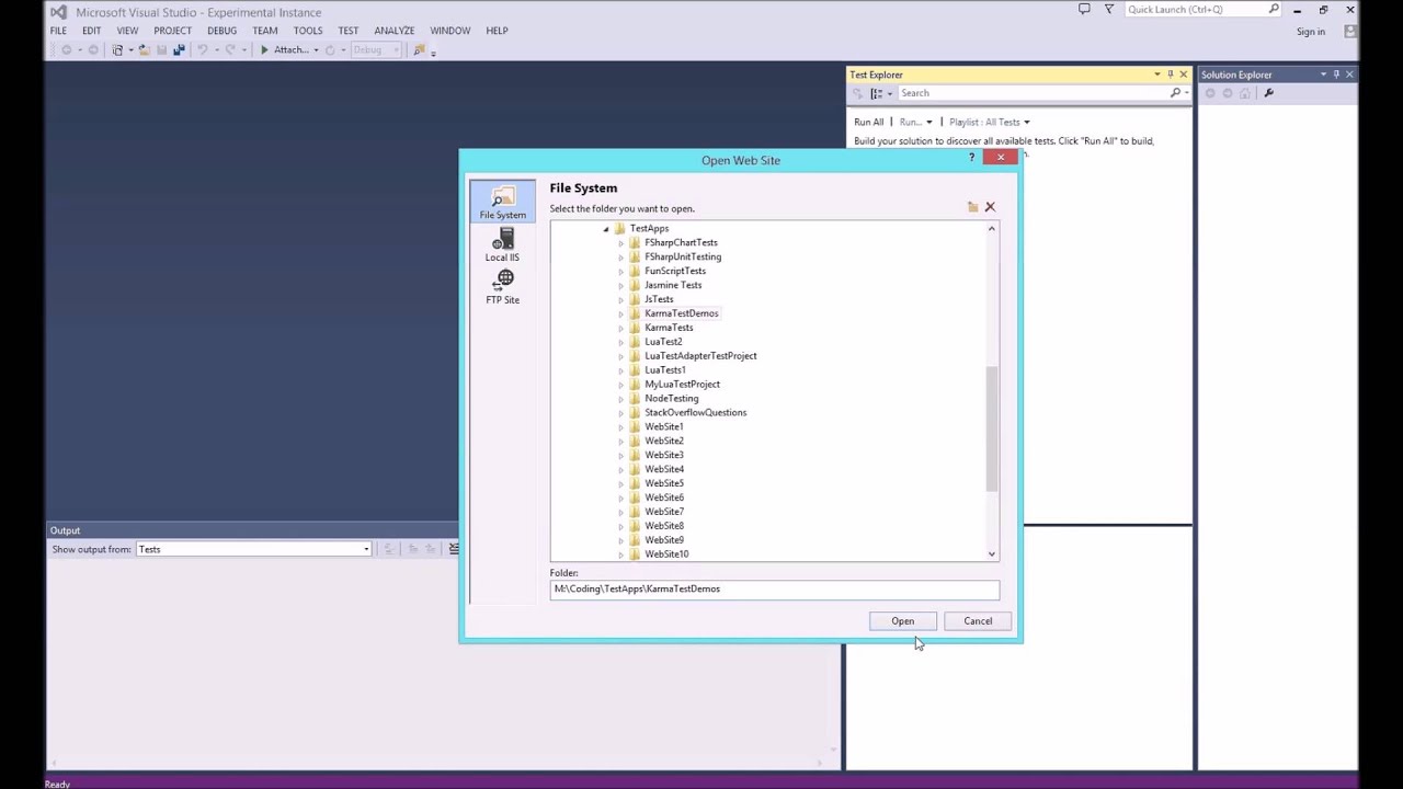 Visual Studio Test Explorer mit Karma-Ergebnissen - Bild: Dan Tuppeny, YouTube-Demovideo