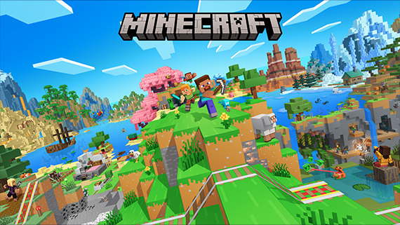 Minecraft in einer offiziellen Spielwelt mit Steve und Tieren